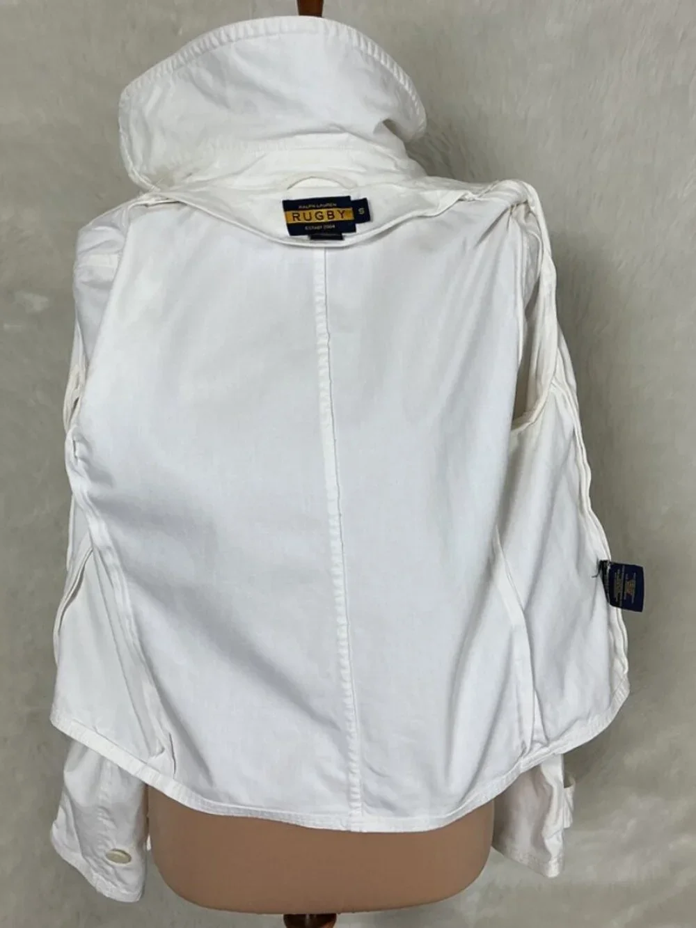 Vintage Y2K 00s Ralph Lauren Rugby White Double Breasted Cropped Jean Jacket S - Picture 7 of 10